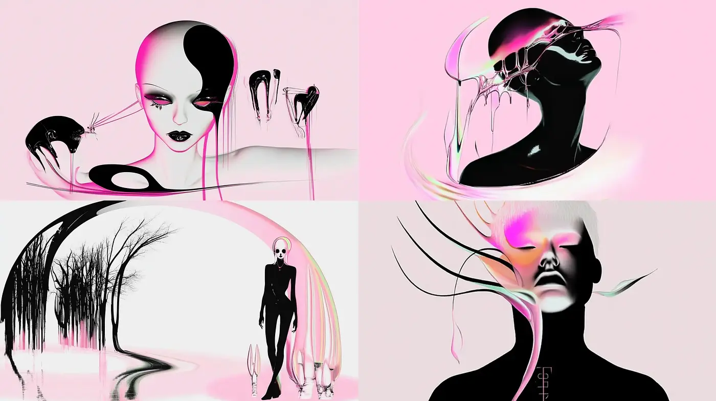 Ethereal Contrasts of Surrealism with Techno-Organic Elements - Midjourney sref style