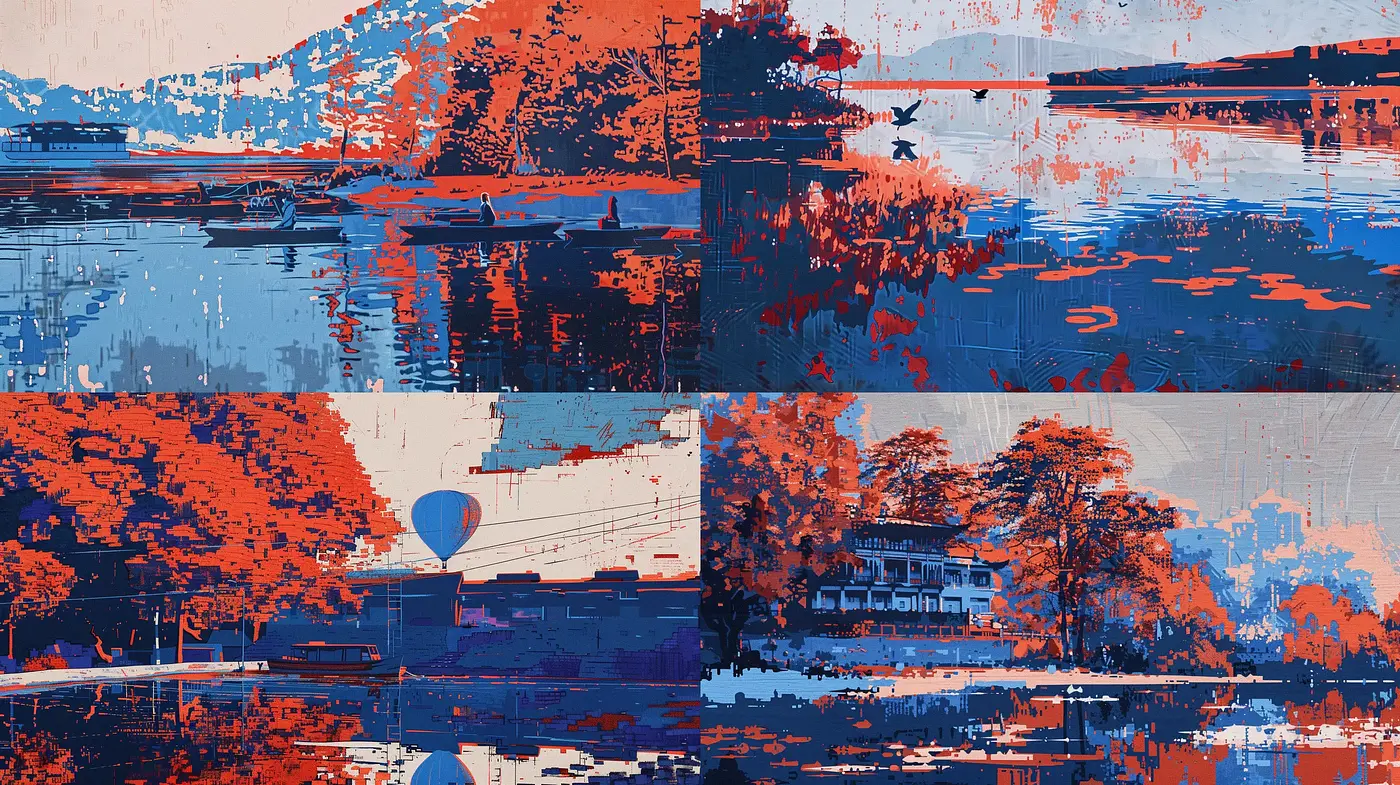 Abstract Red and Blue Textural Reflections - Midjourney sref style