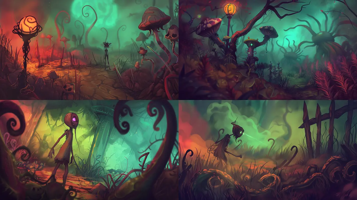 Enigmatic Twilight: A Fusion of Surrealism and Fantasy in Digital Art - Midjourney sref style