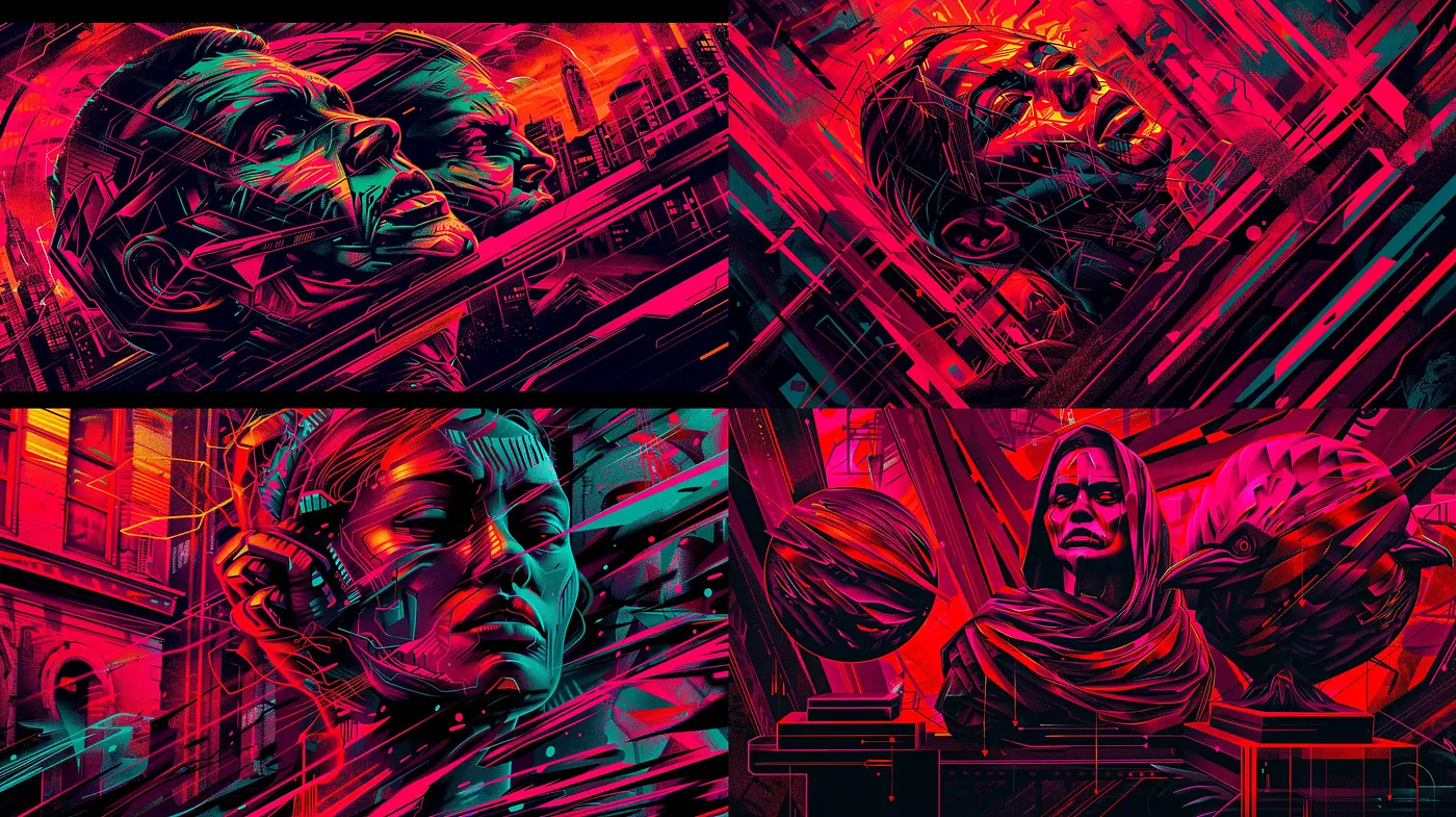 Futuristic Neon Glitch Art Aesthetic - Midjourney sref style