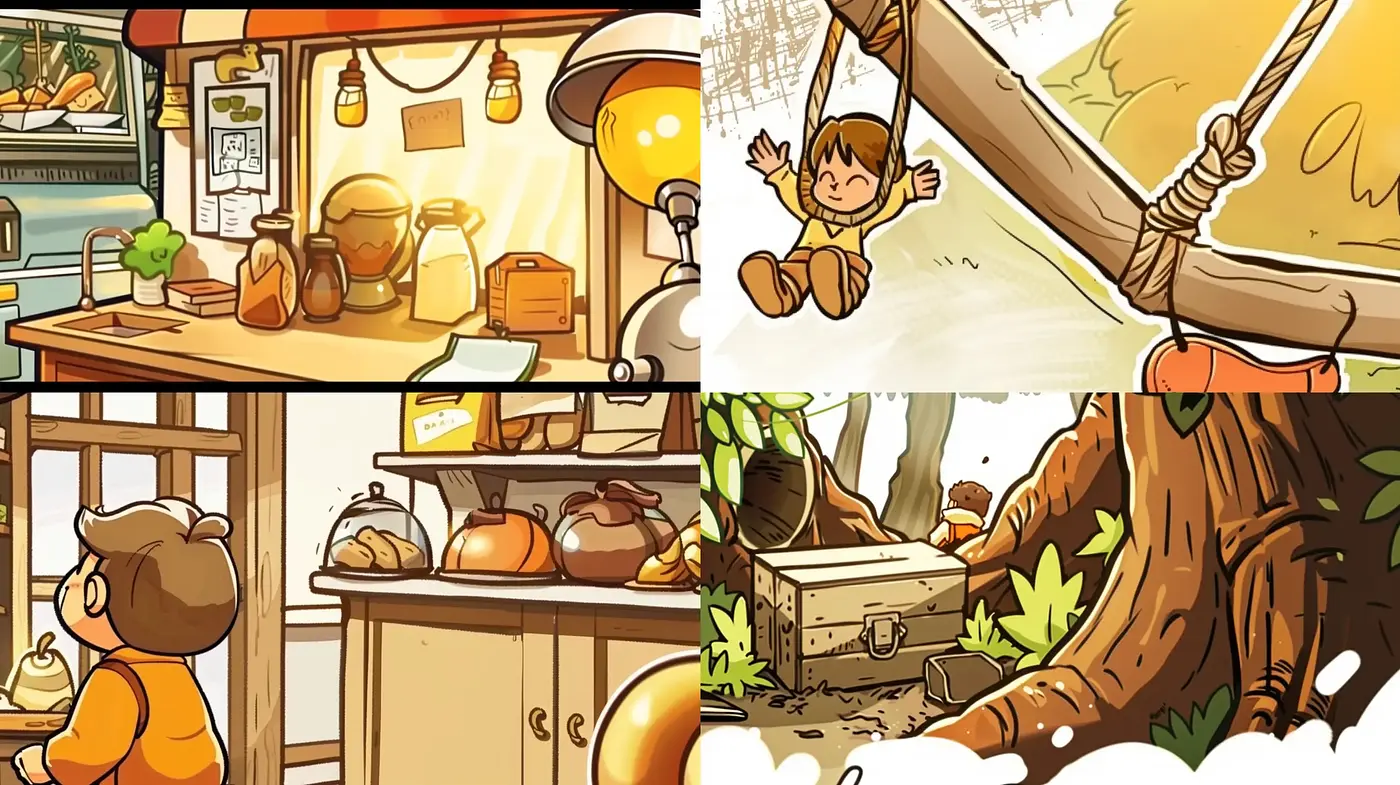 Warm-Toned Storybook Whimsy: Illustrative Fusion of Nature and Nostalgia - Midjourney sref style