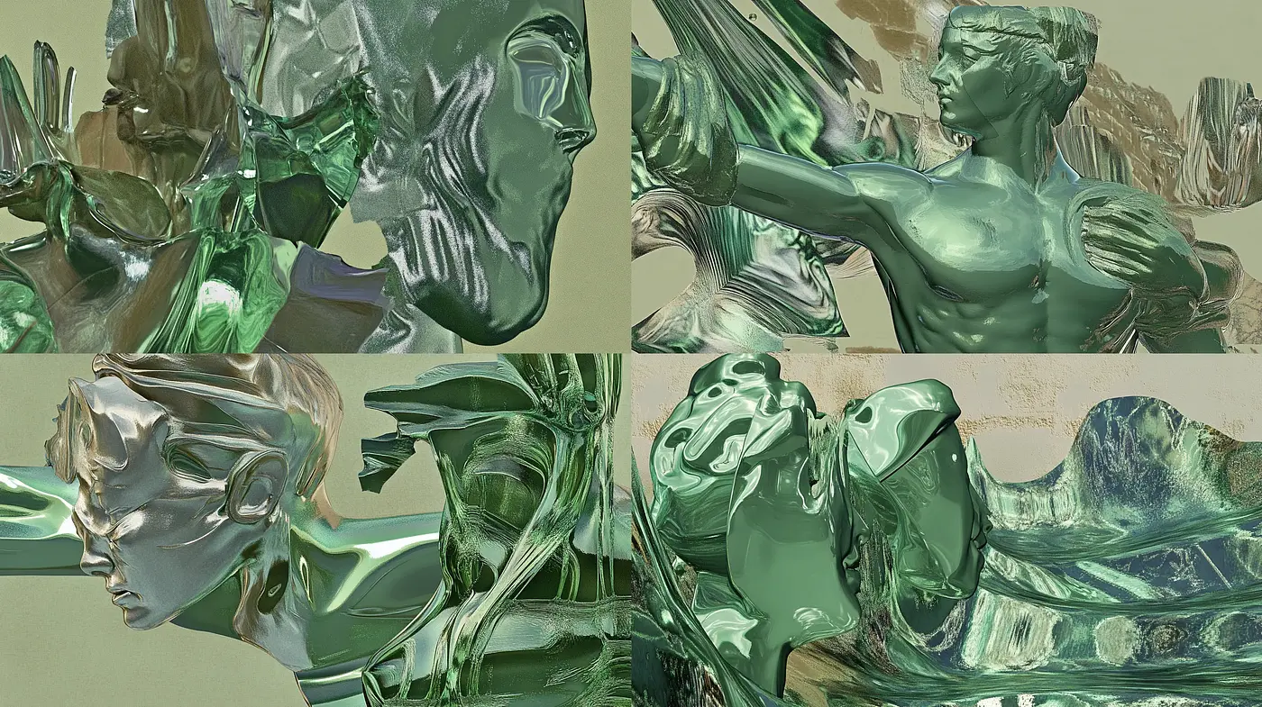 Emerald Contours: The Synthesis of Classical Sculptures and Modern Digital Art - Midjourney sref style