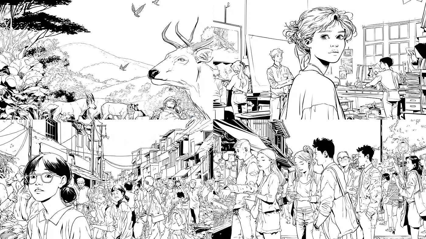 Intricate and Lively Depictions of Everyday Life with a Manga Influence - Midjourney sref style