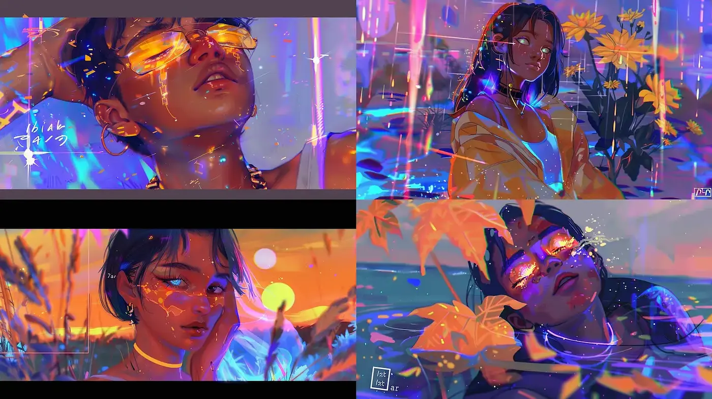 Vibrant and Dreamy Futuristic Portraits with a Touch of Nature - Midjourney sref style