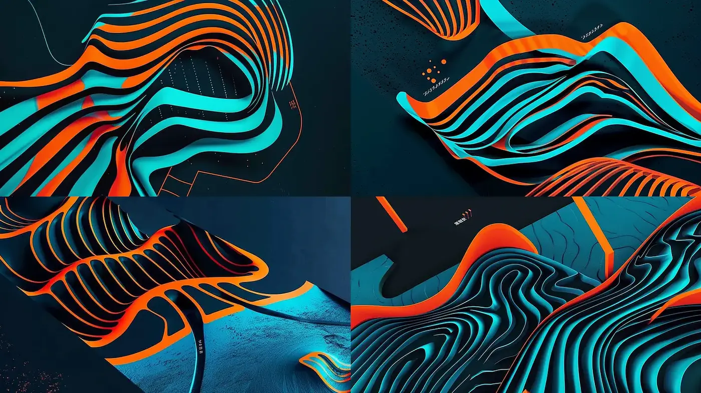 Dynamic Abstract Waves with a Sci-Fi Influence and Vivid Color Contrasts - Midjourney sref style