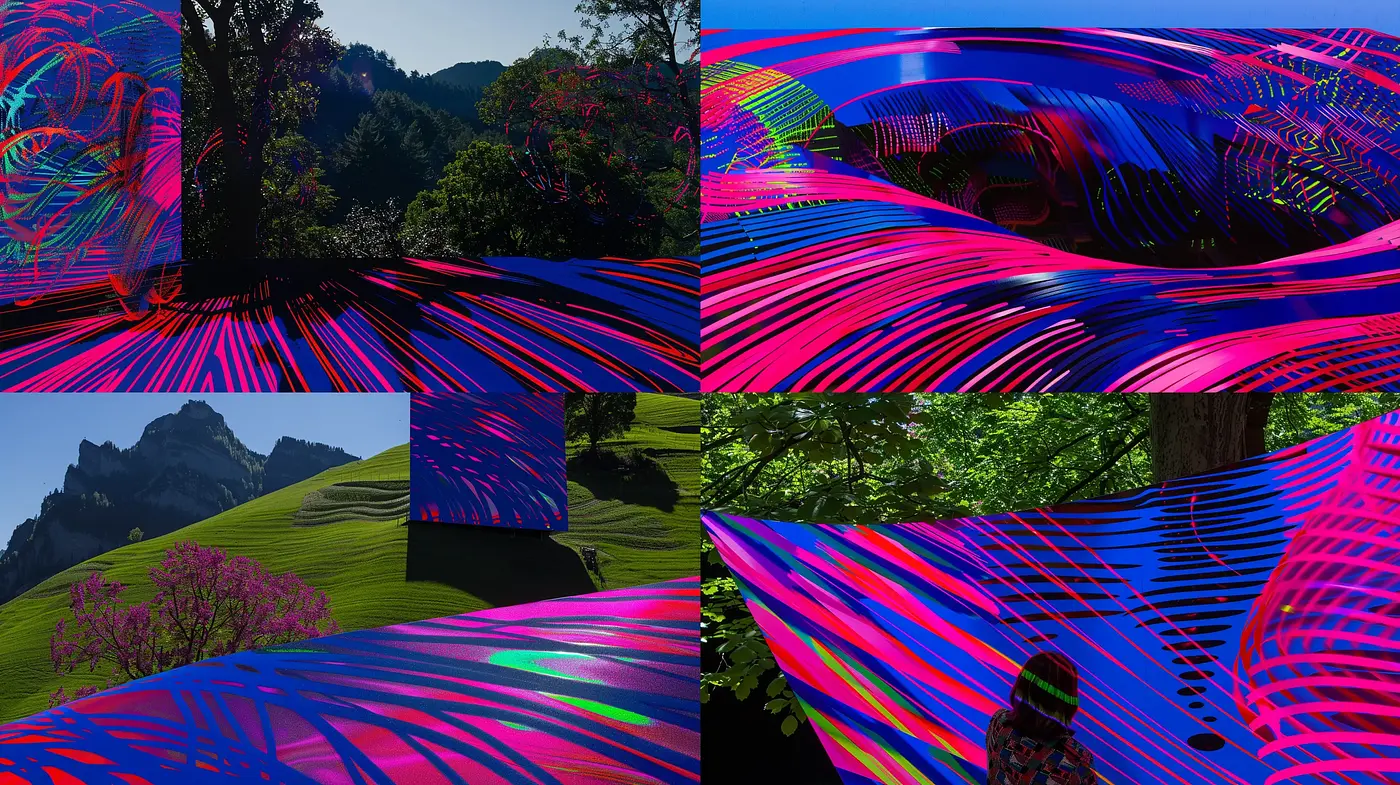 Vibrant Digital Psychedelia in Natural Landscapes - Midjourney sref style
