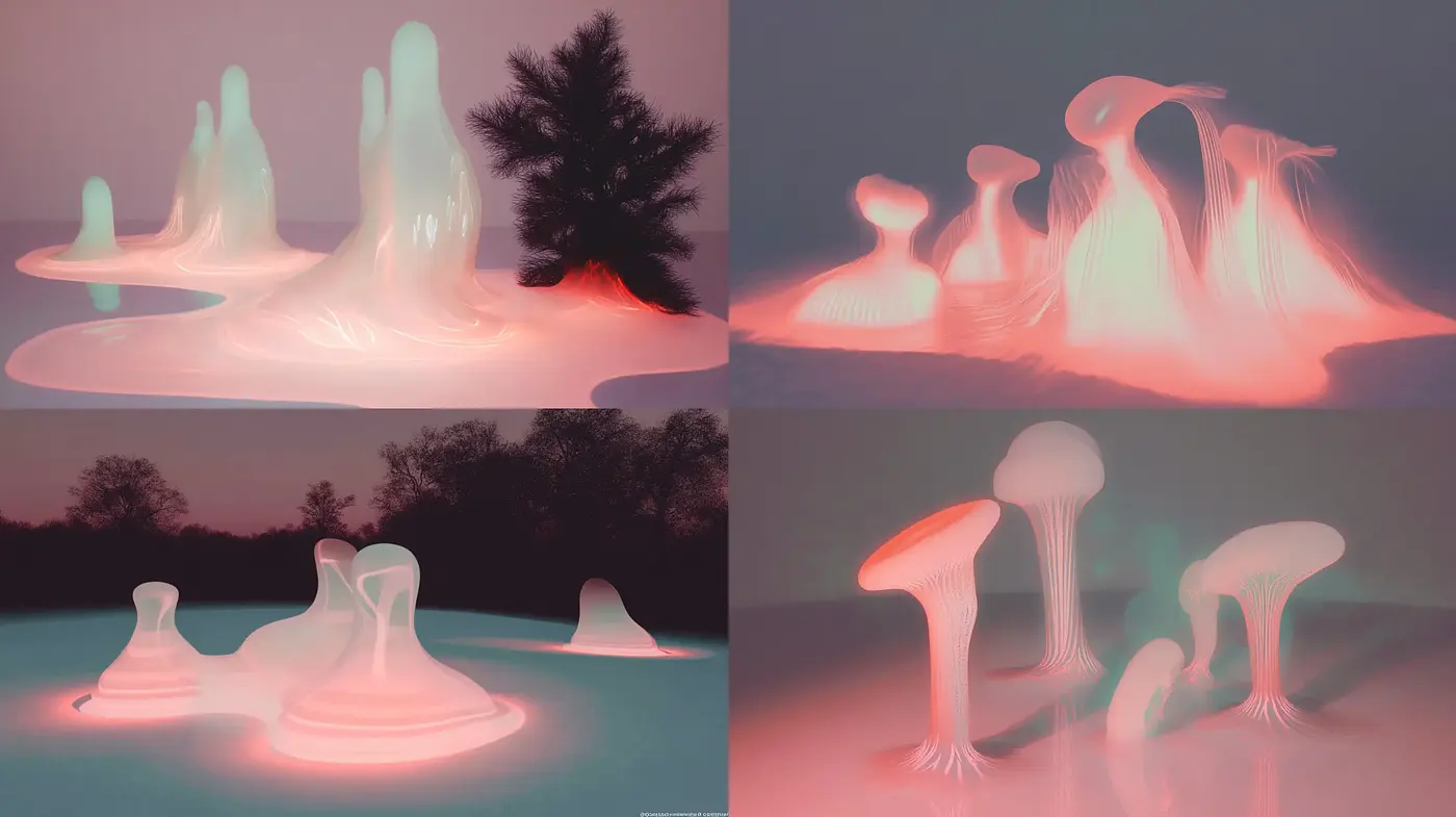 Whimsical Luminance: An Ethereal Glow Amidst Surreal Landscapes - Midjourney sref style