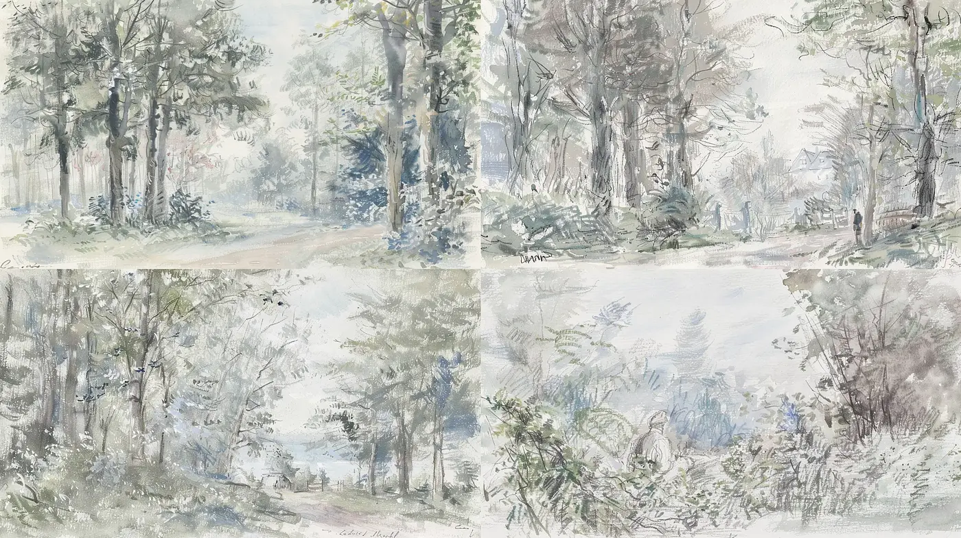 Ethereal Watercolor Woodland Whispers - Midjourney sref style