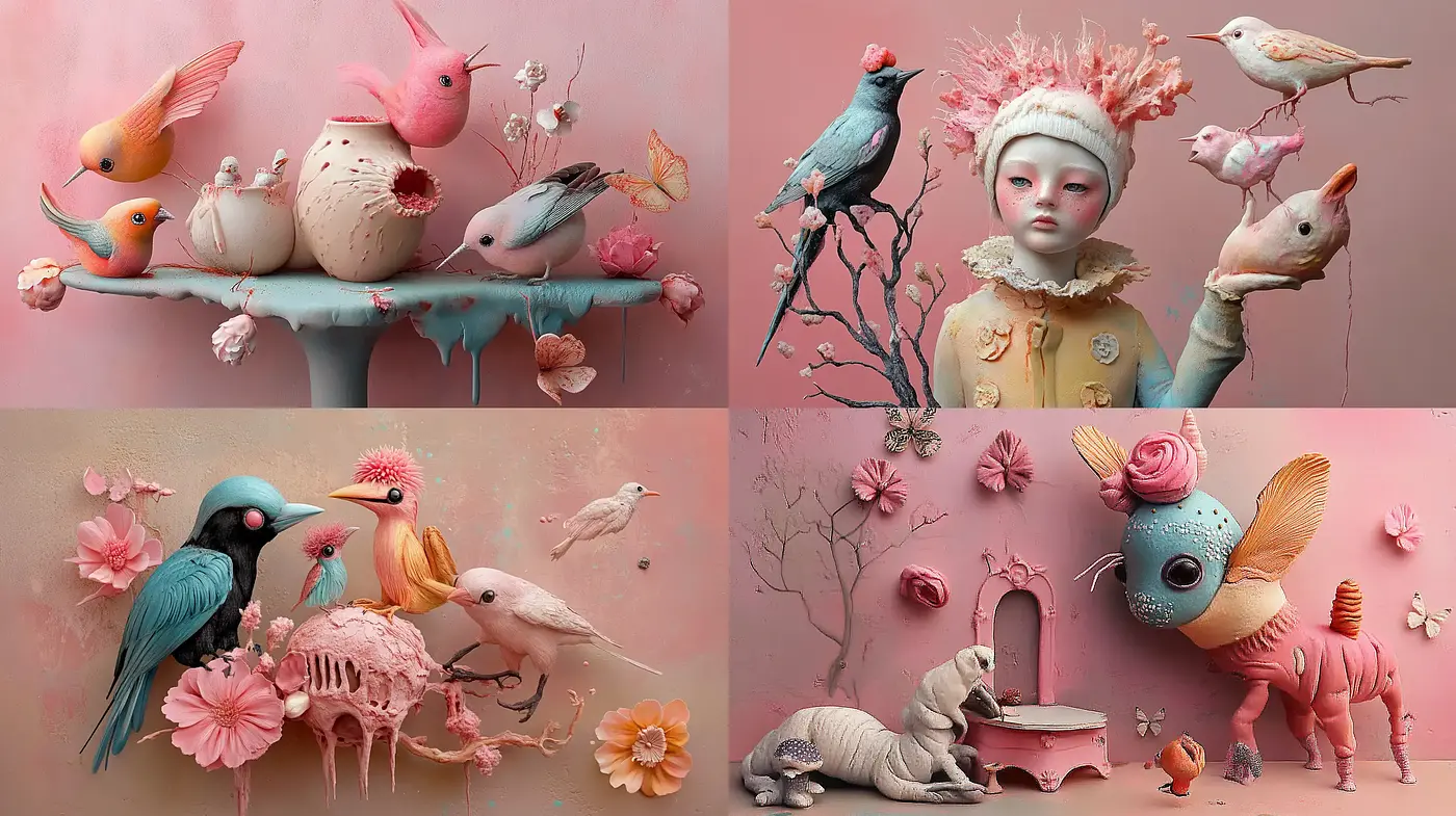 Enigmatic Melange of Whimsy and Pastel Surrealism - Midjourney sref style