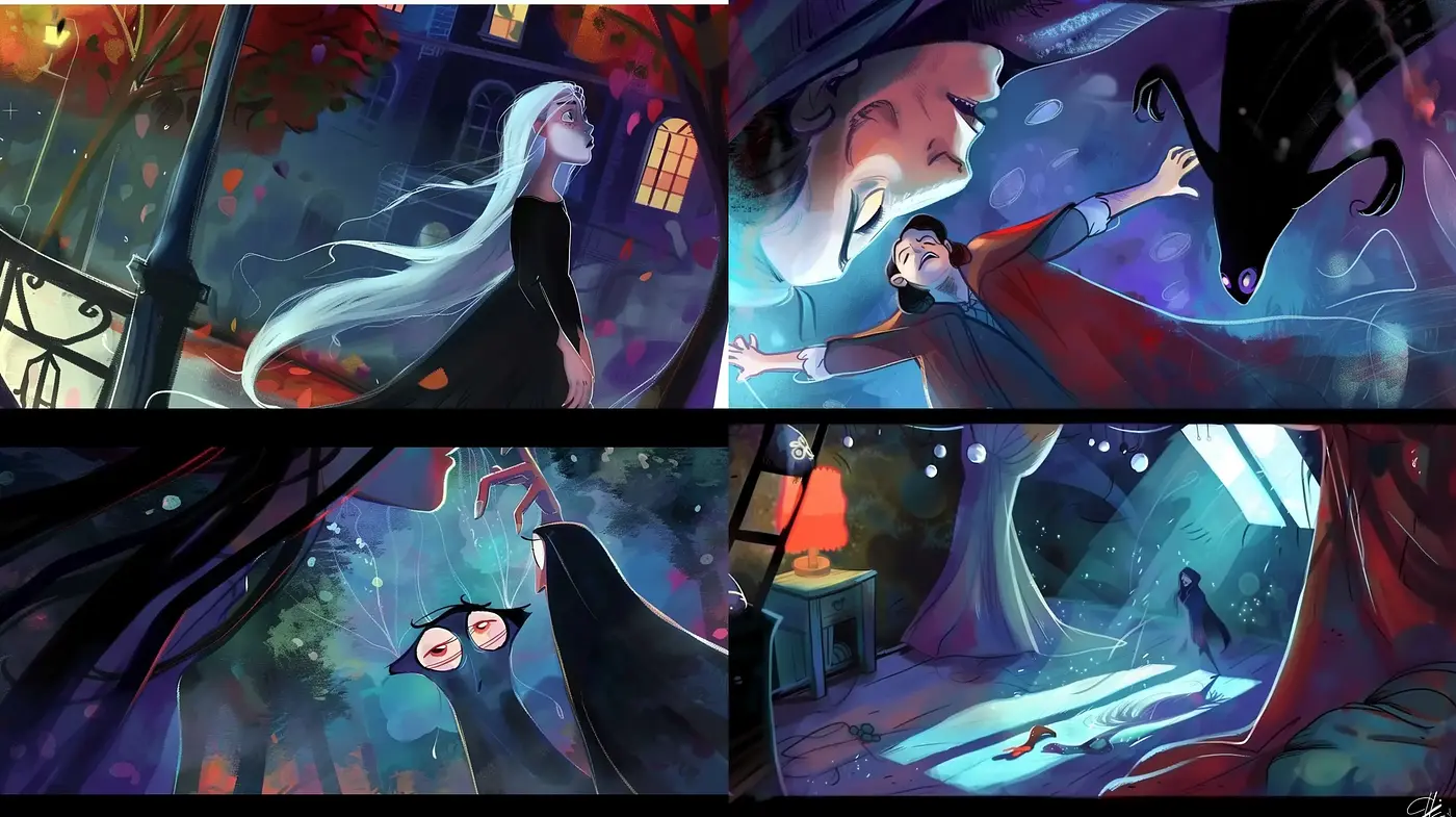 Mystical Nocturne in Expressive Cartoon Stylization - Midjourney sref style