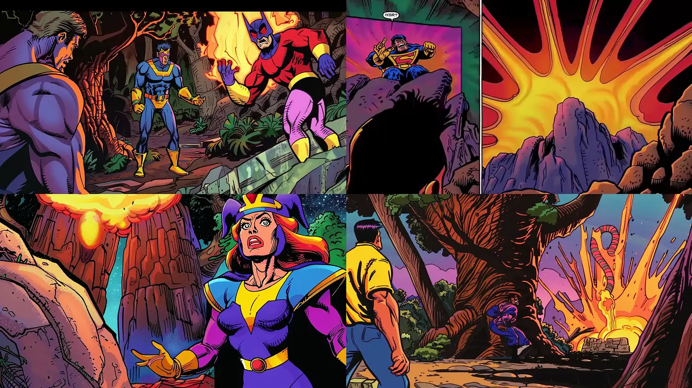 Dynamic Action-Packed Comic Book Adventure Aesthetics - Midjourney sref style