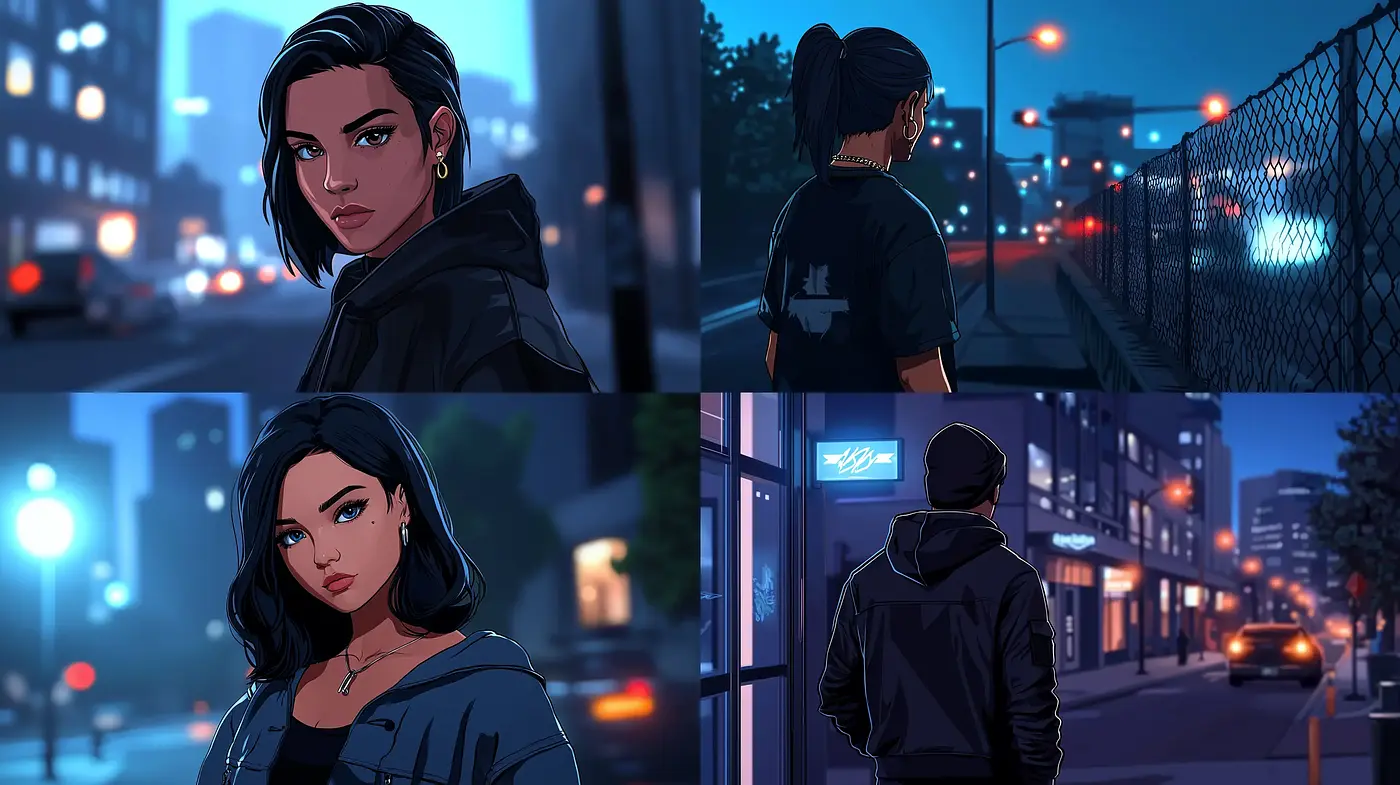 Nocturnal Urban Dreamscape: A Fusion of Anime Influences and Neon Glow - Midjourney sref style