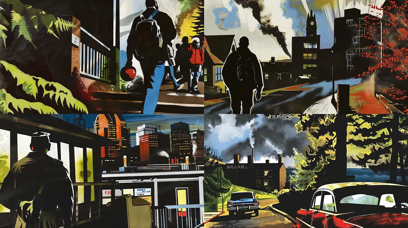 Dynamic Urban Landscapes with a Nostalgic and Graphic Feel - Midjourney sref style