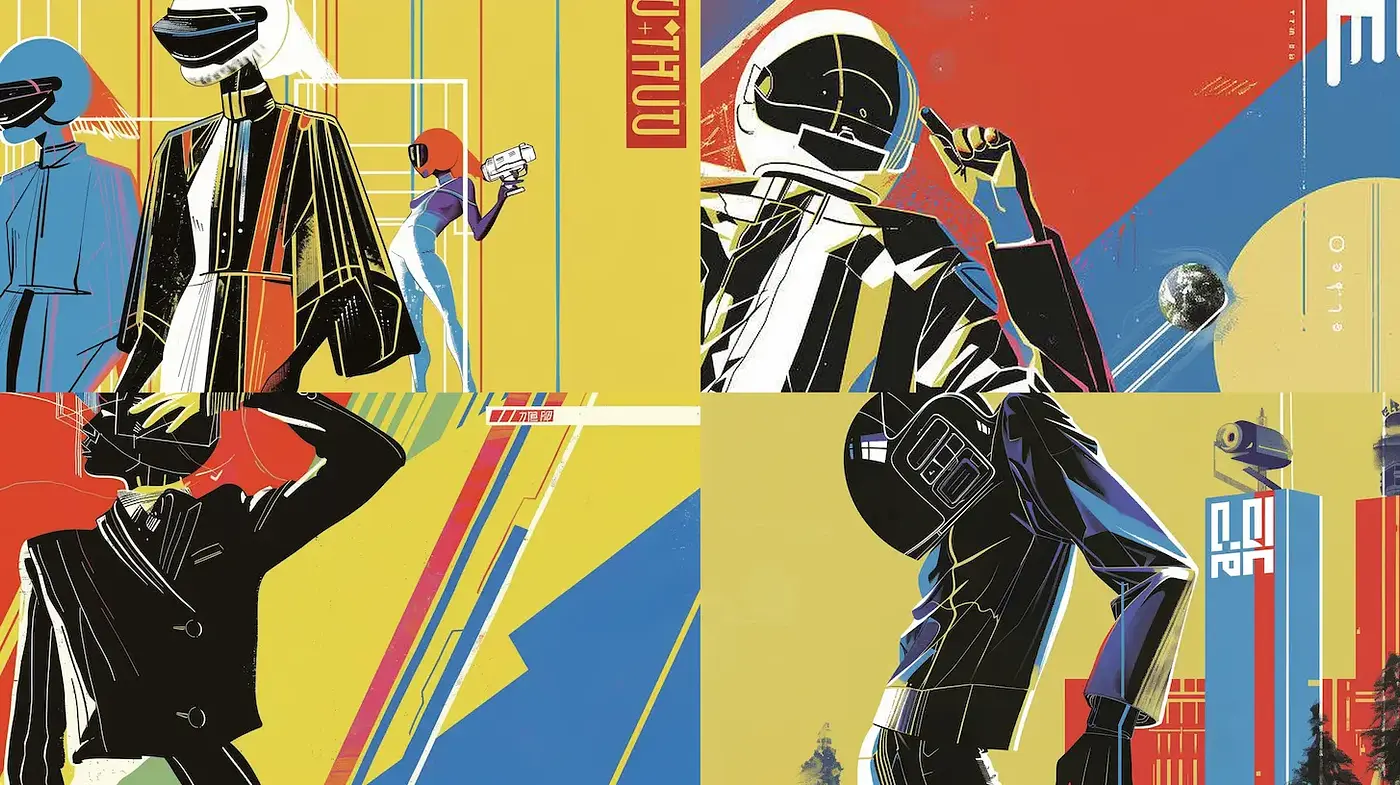 Futuristic and Retro Fusion with Bold Illustrative Techniques - Midjourney sref style