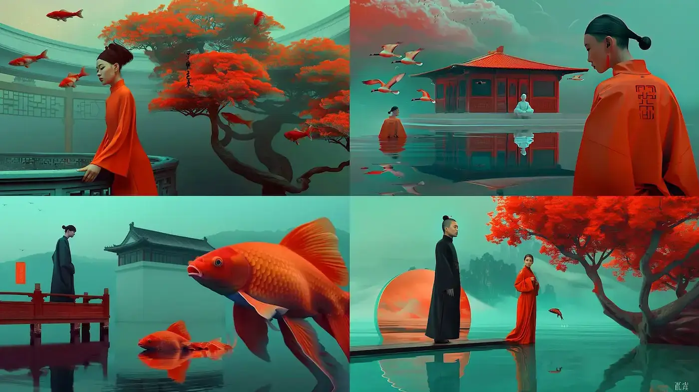 Serene and Ethereal Landscape with Cultural Influences - Midjourney sref style
