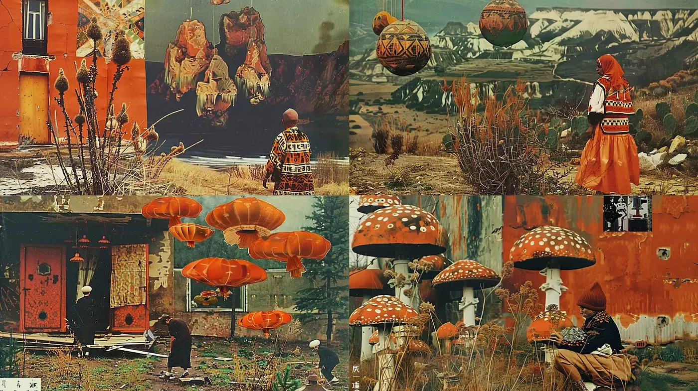Whimsical Surrealism with Rich Textures and Earthy Tones - Midjourney sref style