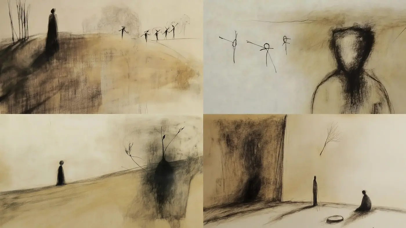Abstract Melancholia in Monochrome: An Evocative Exploration of Solitude and Space - Midjourney sref style