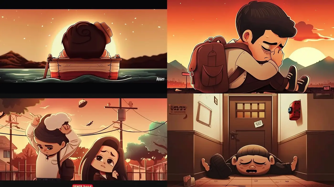 Sunset Hues and Stylized Sentiments in Digital Illustration - Midjourney sref style