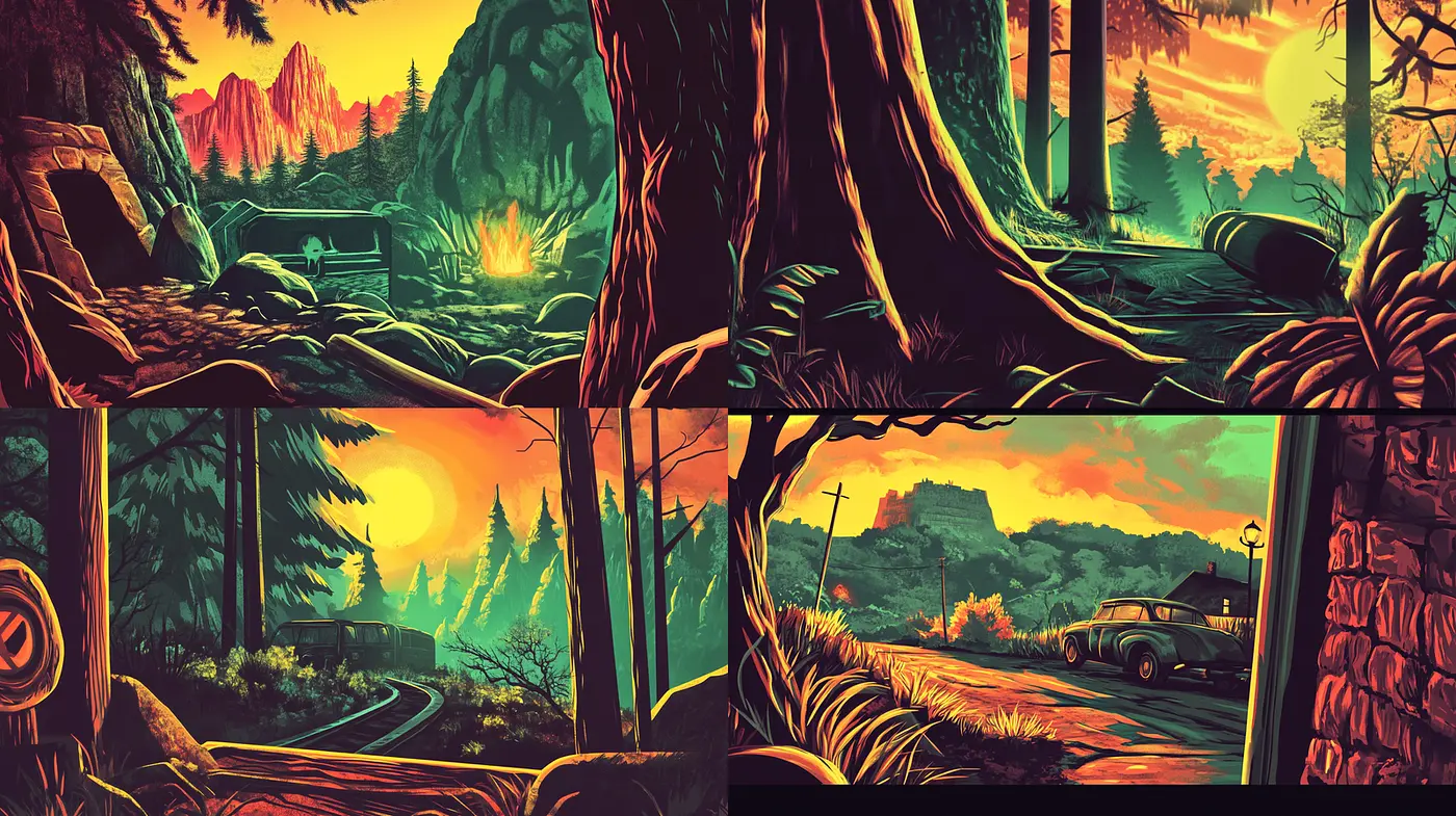Vibrant Retro Landscapes with a Nostalgic Essence - Midjourney sref style