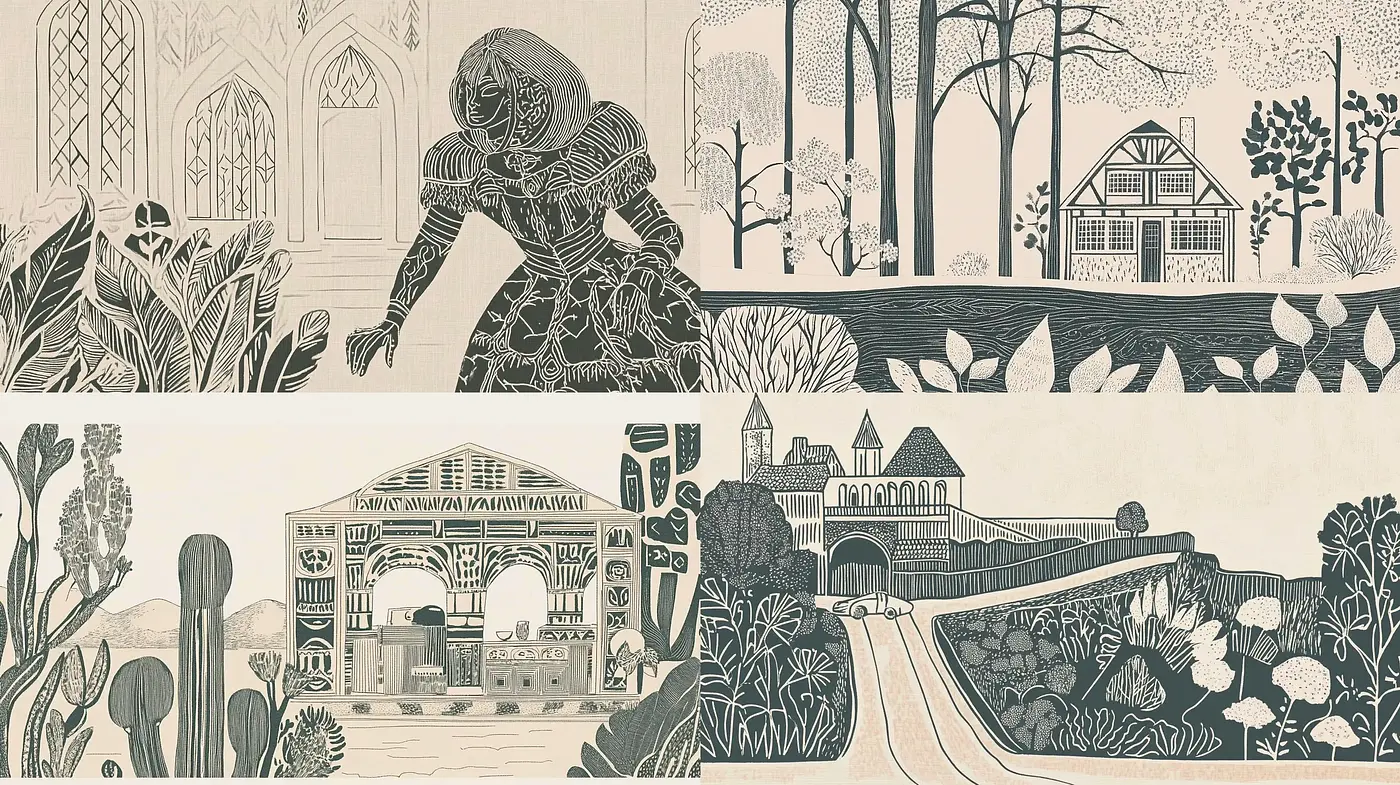 Monochromatic Botanical Narrative with Linocut Impressions - Midjourney sref style