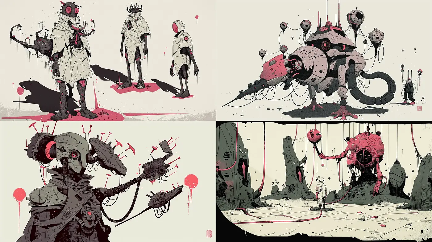 Dystopian Cybernetic Elegance with a Desaturated Palette - Midjourney sref style