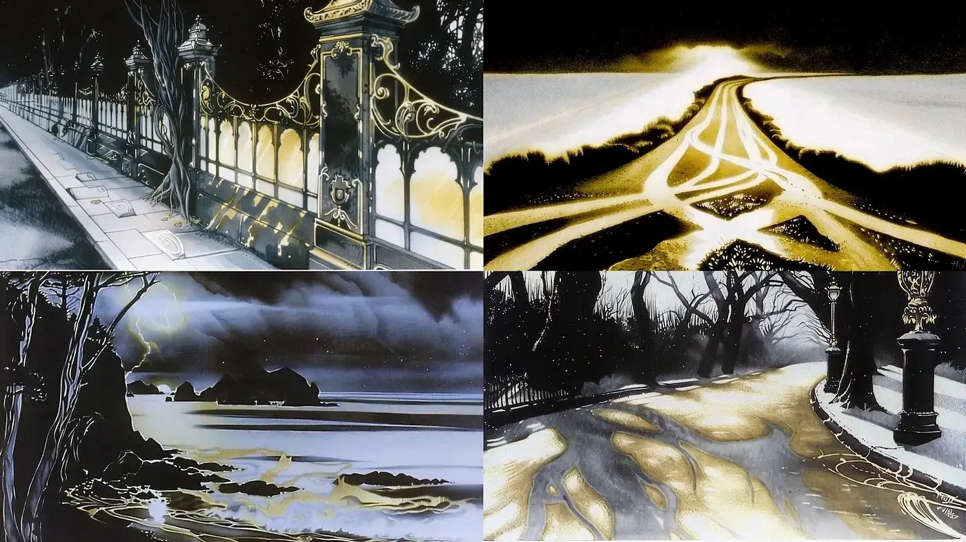 Eerie and Melancholic Landscape with Art Deco Influences - Midjourney sref style