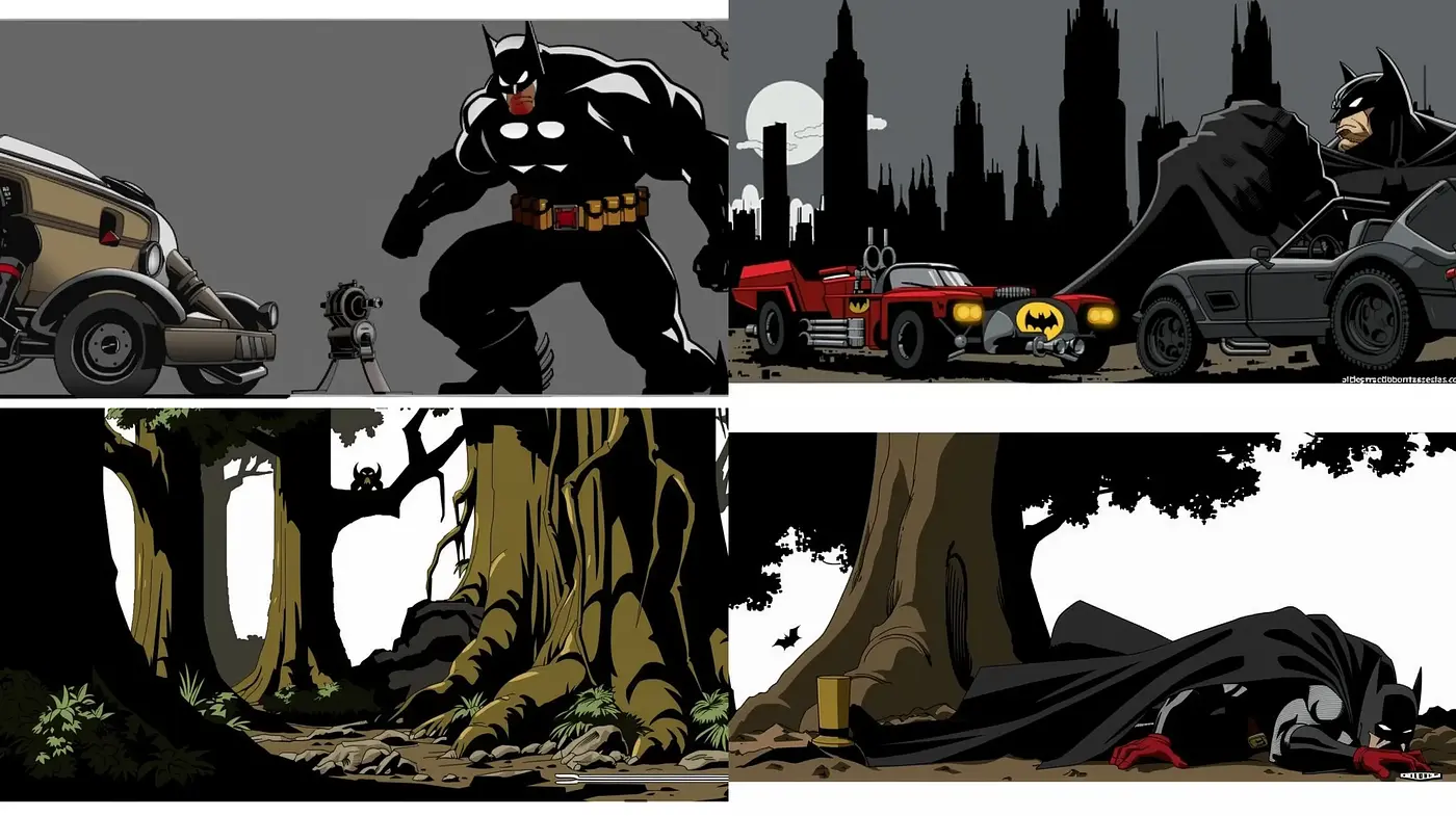 Stylized Gotham Vigil: A Fusion of Comic Book and Animated Realms - Midjourney sref style