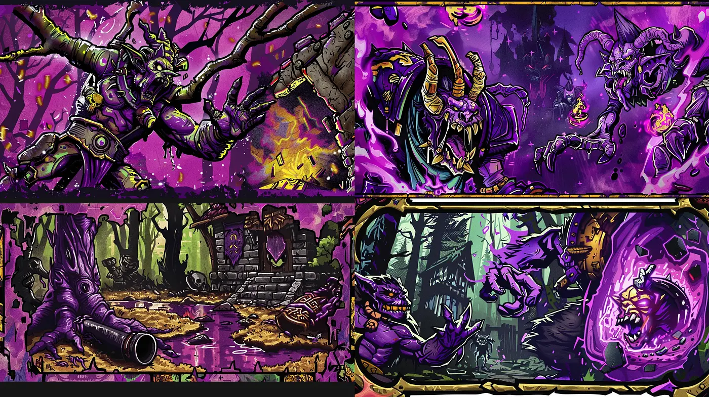 Ethereal Neon Fantasy: A Symphony of Purples and Greens in a Surreal Dreamscape - Midjourney sref style