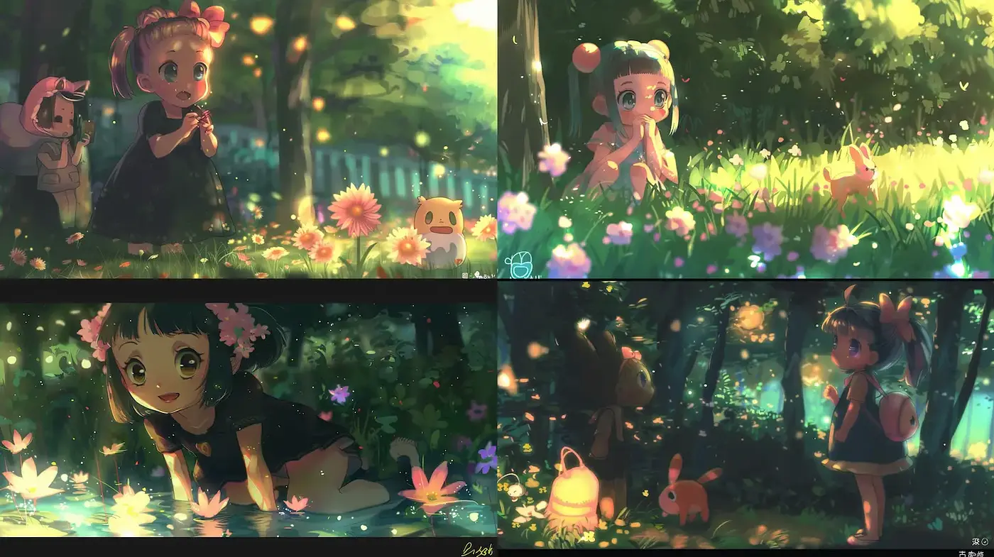 Whimsical Fantasy with Lush Nature and Captivating Glow - Midjourney sref style
