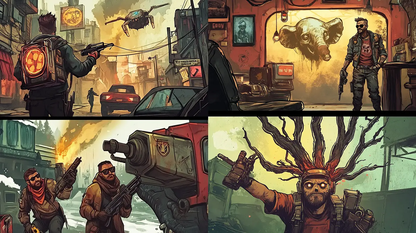 Apocalyptic Rebellion: A Gritty Illustration Series With A Retro-Futuristic Vibe - Midjourney sref style