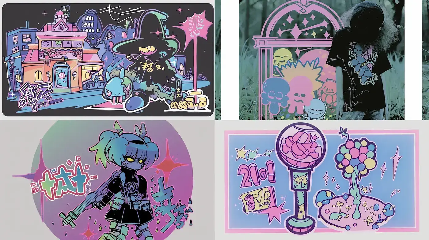 Vibrant and quirky fusion of pop culture and retro aesthetics - Midjourney sref style