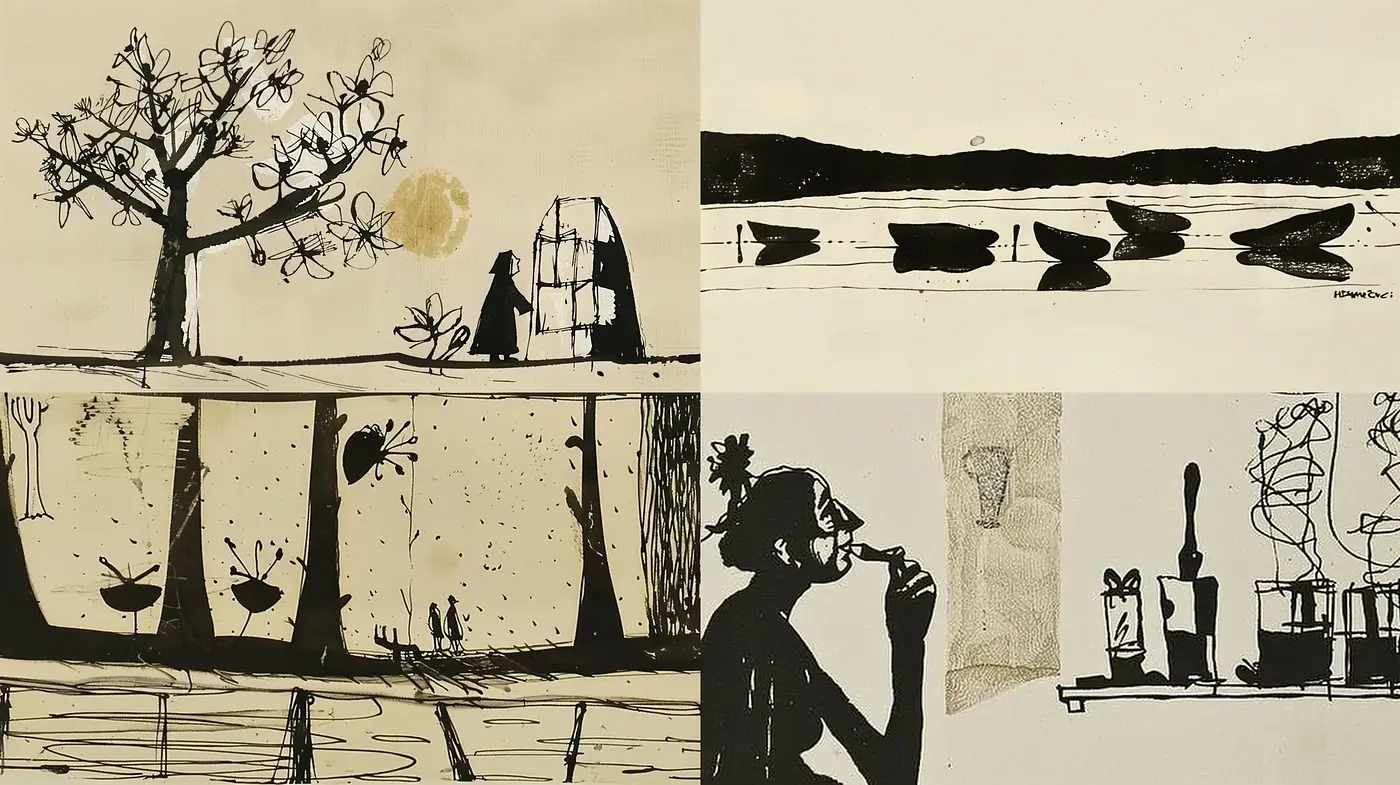 Monochrome Elegance with Expressive Ink Wash - Midjourney sref style