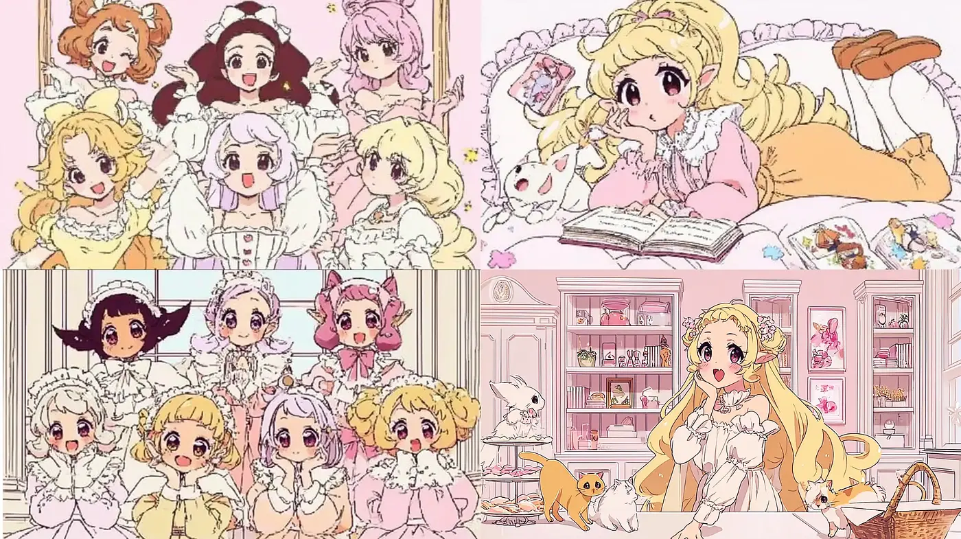 Whimsical and Soft-Pastel Anime Aesthetic with Victorian Influences - Midjourney sref style