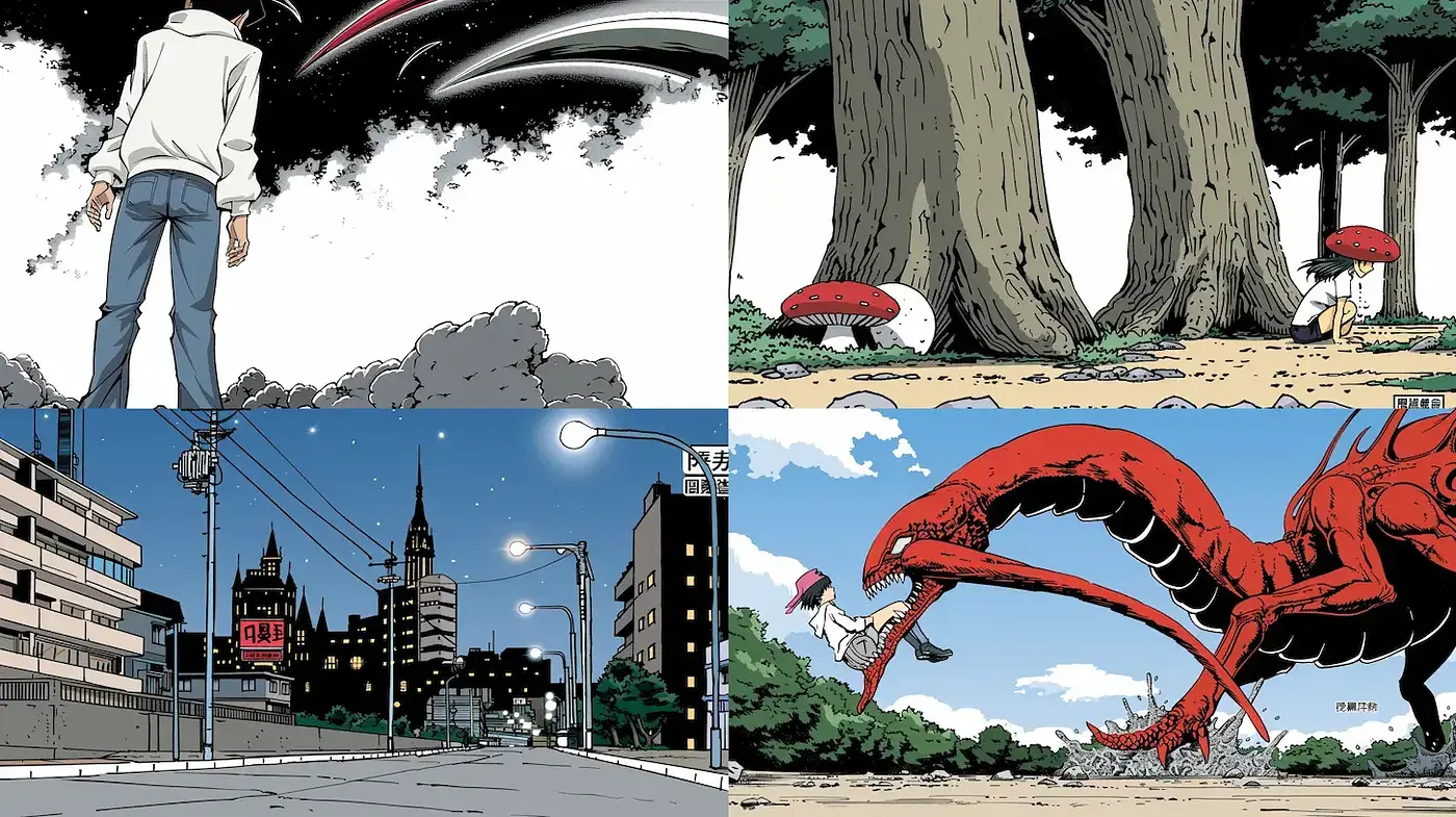 Dynamic Contrast in Graphic Storytelling: A Homage to Classic Manga Illustration - Midjourney sref style