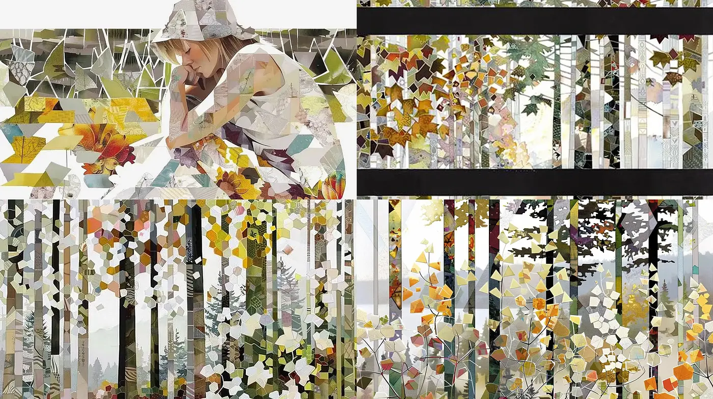 Abstract Autumnal Mosaic: A Tapestry of Harvest Hues and Textured Elegance - Midjourney sref style
