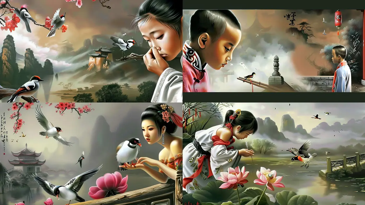 Ethereal Oriental Elegance: A Harmonious Fusion of Traditional Asian Artistry and Serene Nature - Midjourney sref style