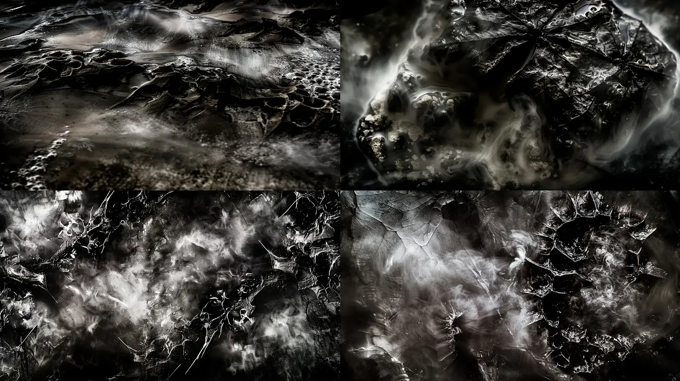 Ethereal Monochromatic Textural Essence - Midjourney sref style