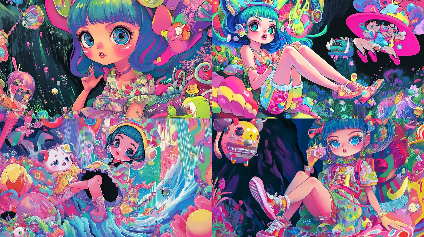 Vibrantly Whimsical Illustrations with a Playful Fantasy Theme - Midjourney sref style