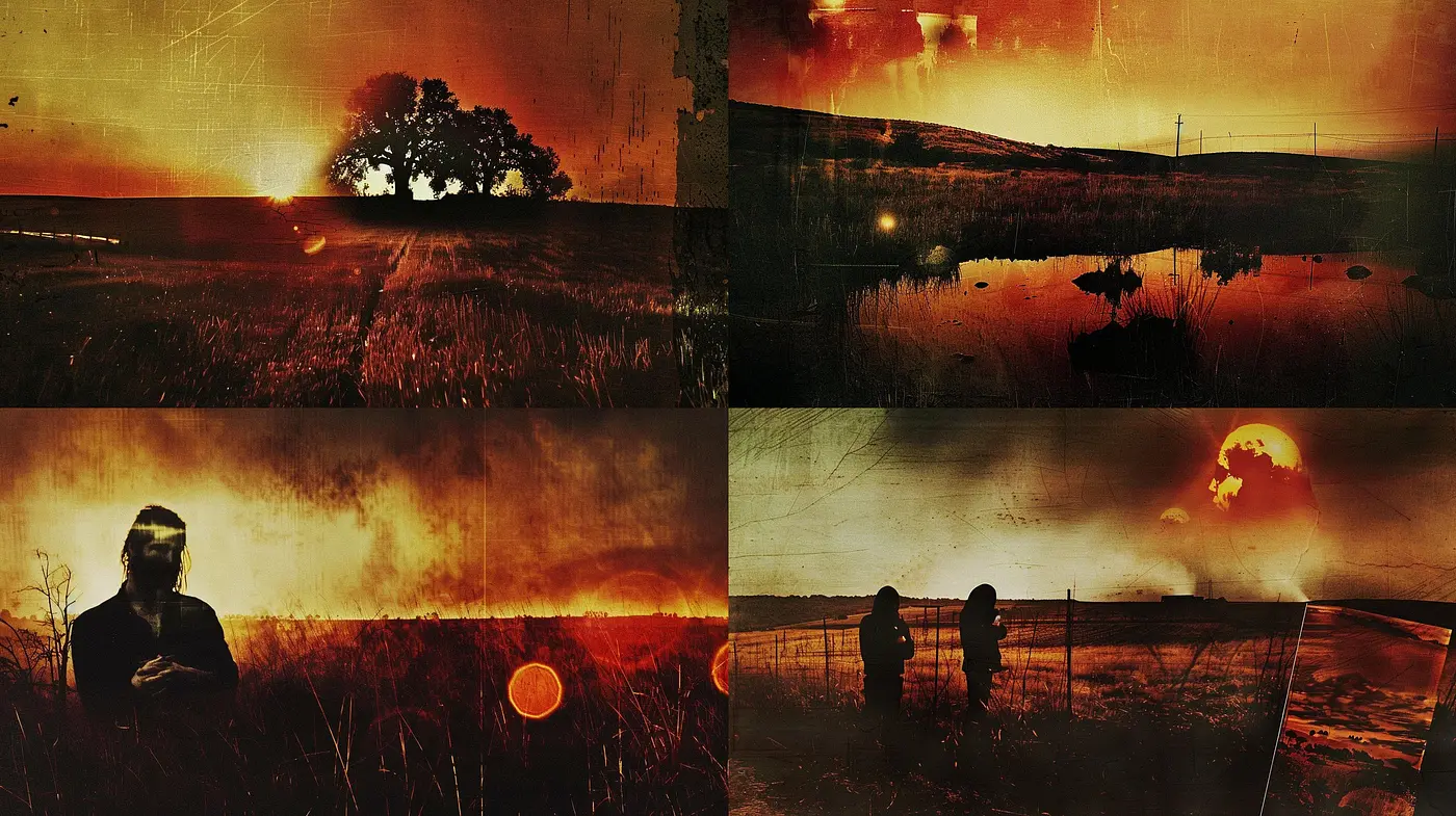Sundown Elegies: A Tapestry of Warm Hues and Textural Decay - Midjourney sref style
