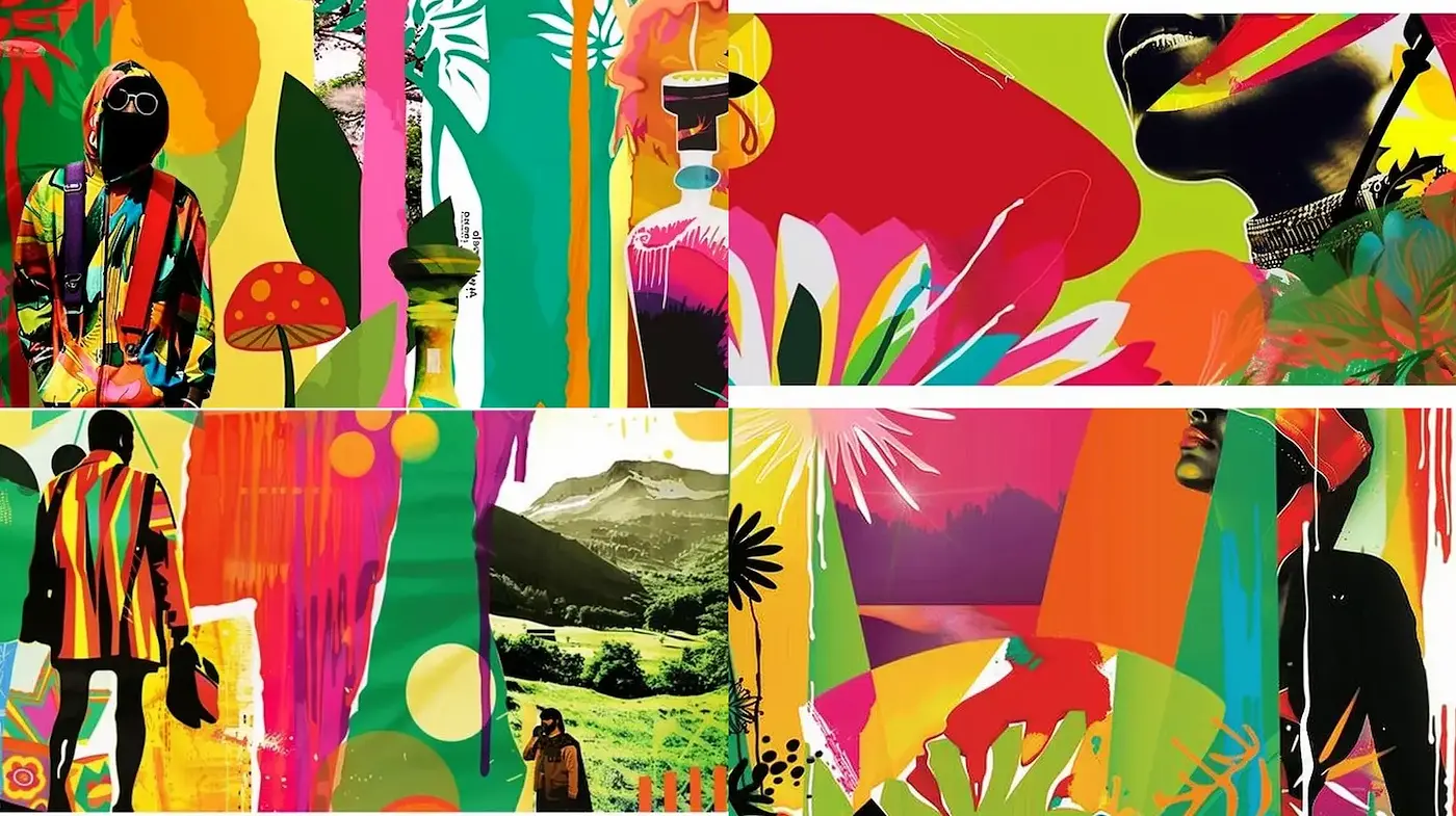 Vibrant and Eclectic Mixed Media Style with Nature Influences - Midjourney sref style