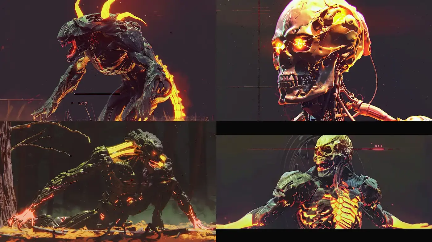 Futuristic and Monstrous Aesthetic with Vivid Neon Highlights - Midjourney sref style