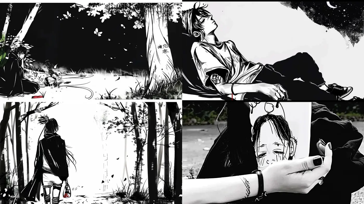 Monochromatic Elegance: A Contemporary Interpretation of Japanese Manga - Midjourney sref style