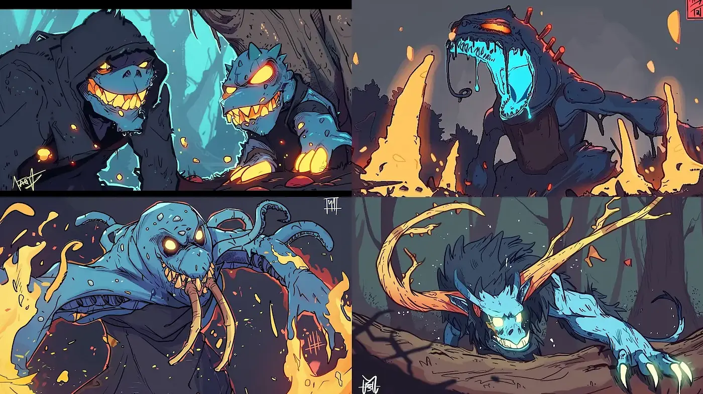Vibrant and dynamic creature illustrations with a fantastical vibe - Midjourney sref style