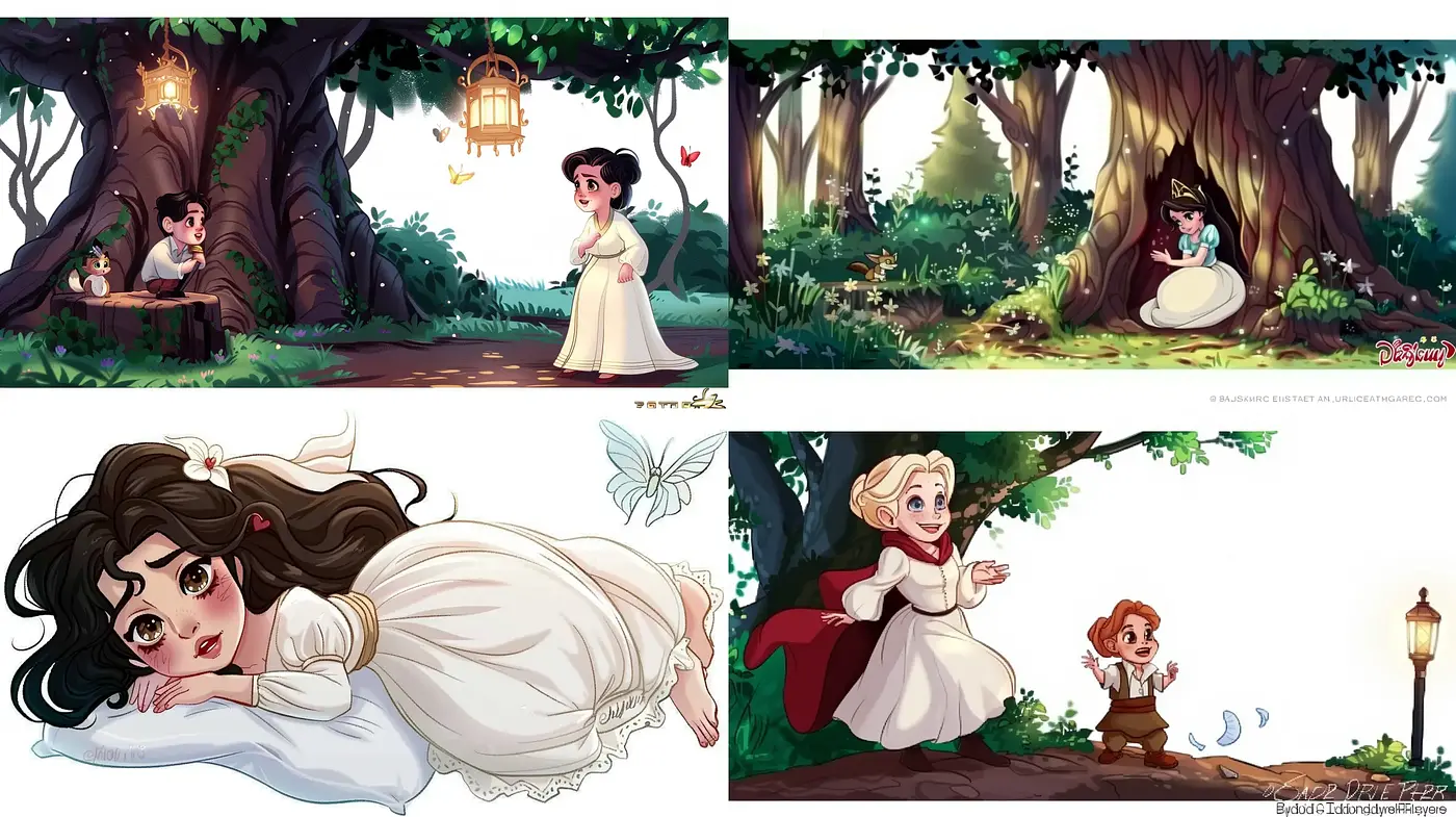 Enchanted Forest Whimsy: A Fusion of Fairytale Illustration and Vibrant Storybook Charm - Midjourney sref style