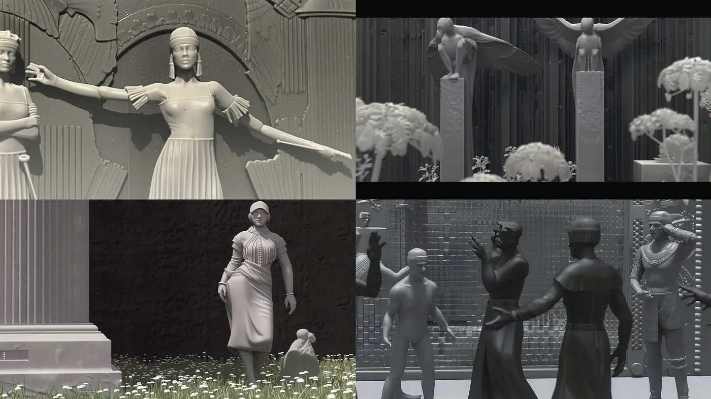 Monochromatic Neoclassical Dreamscapes - Midjourney sref style