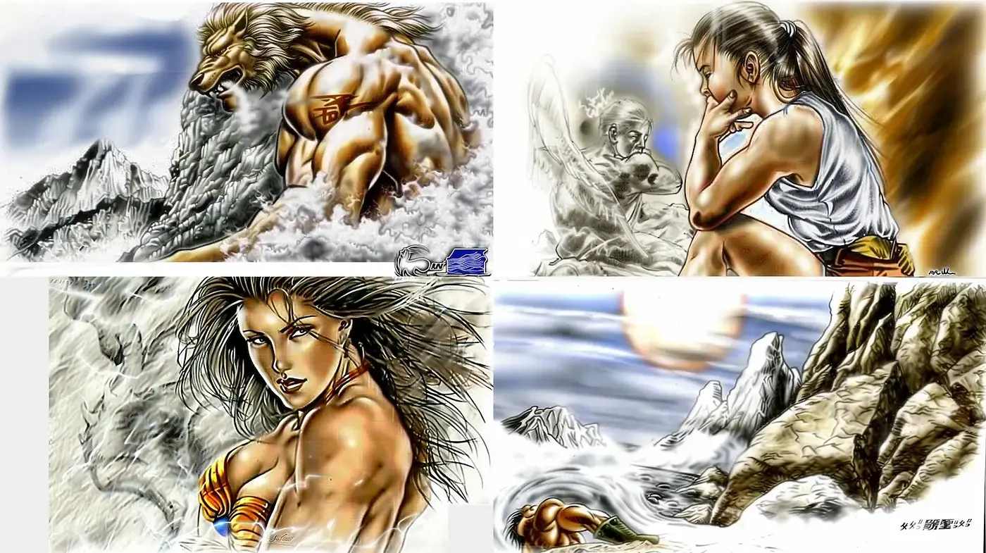 Dynamic and Expressive Character Illustrations with Dramatic Landscapes - Midjourney sref style