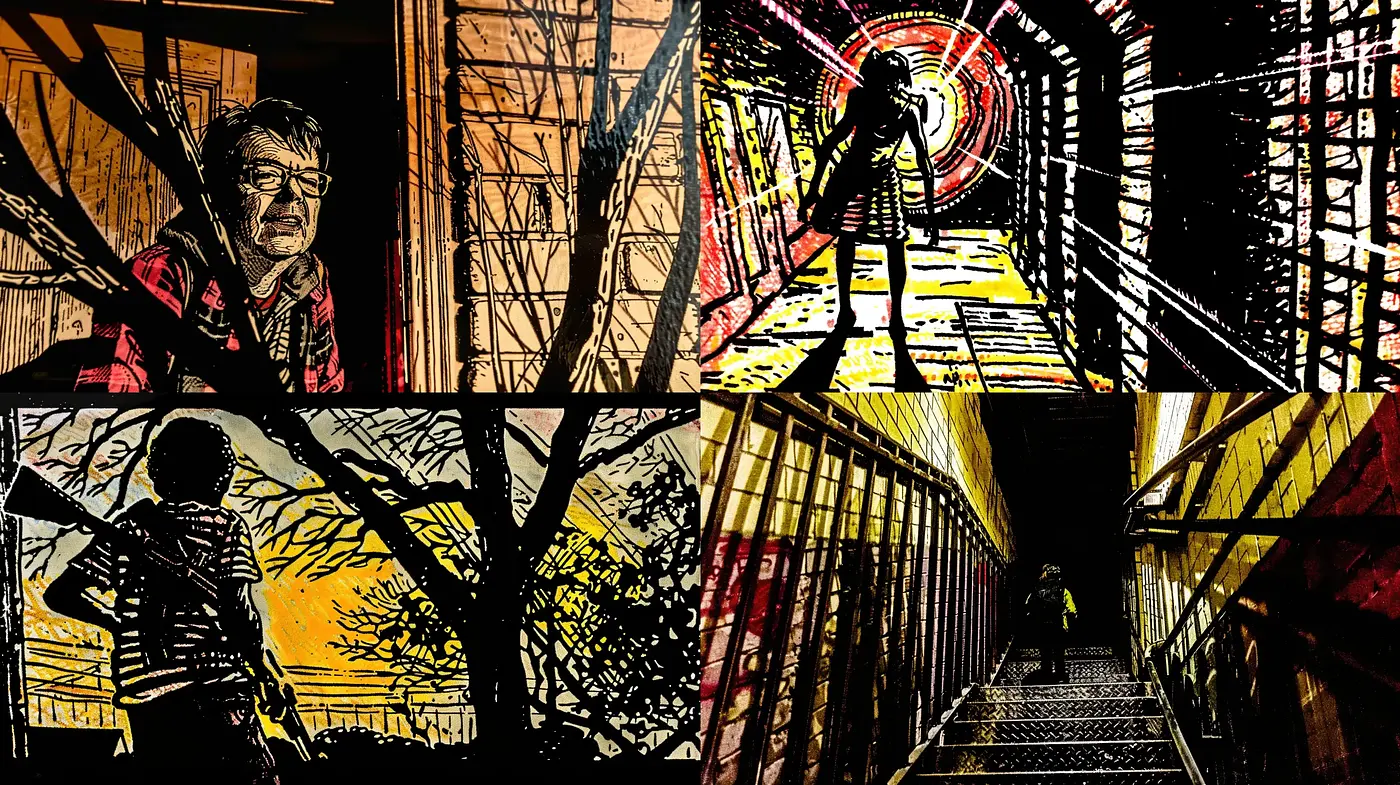 Unified Noir Expressionism with a Vivid Comic Book Aesthetic - Midjourney sref style