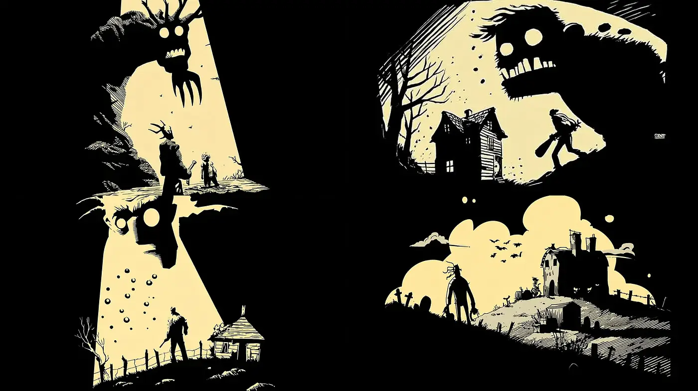 Eerie and Haunting Silhouetted Illustrations with a Vintage Touch - Midjourney sref style