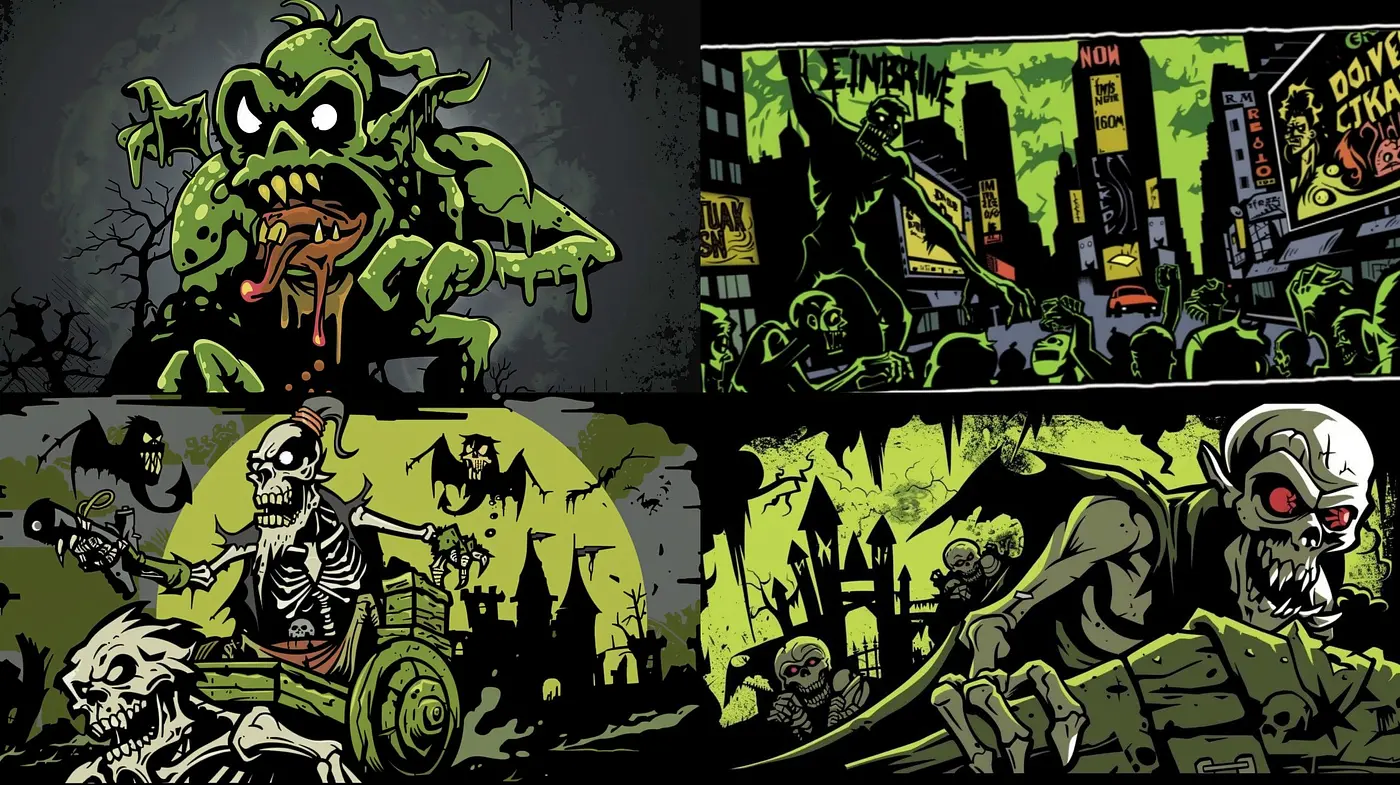 Gritty Monochrome Comic Book Horror Fusion - Midjourney sref style