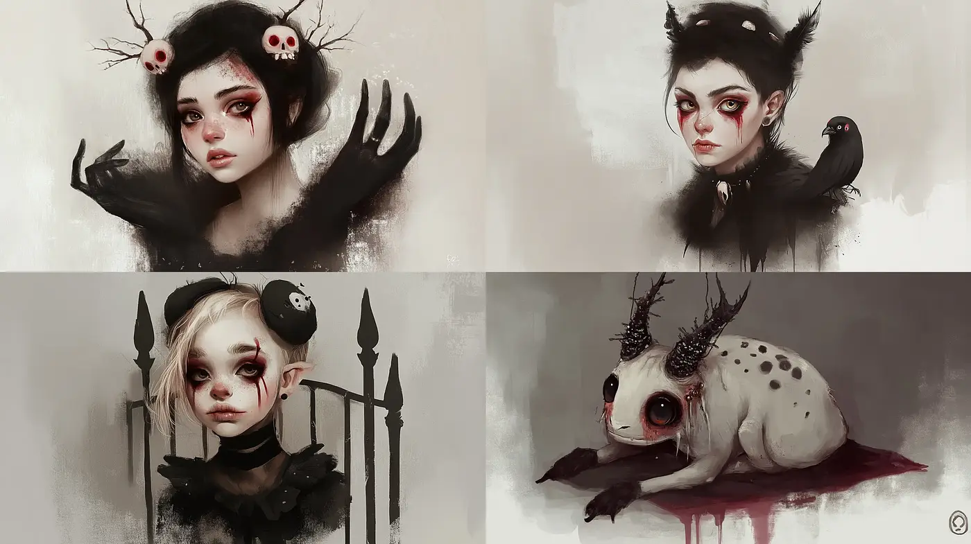 Gothic Enchantment: A Melancholic Blend of Dark Fantasy and Eerie Whimsy - Midjourney sref style